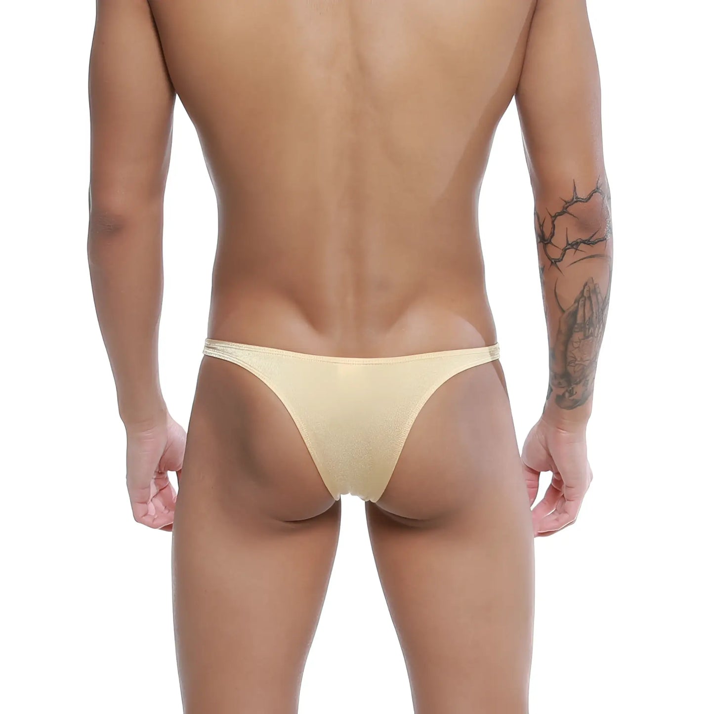 Beige sheer mesh thong with subtle shimmer from u-station dream bikini gold u0002-710 collection