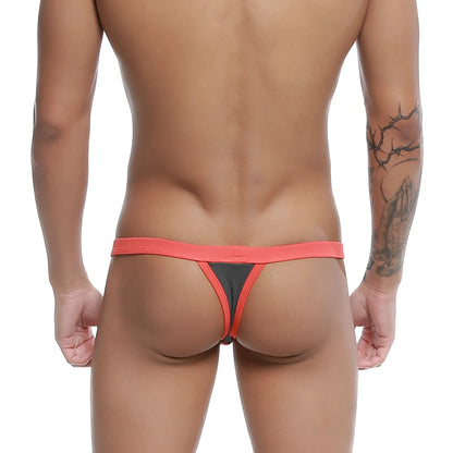 A vibrant coral-red u-station frisa thong gray u0124-013 with black inner panel made from smooth elastic fabric
