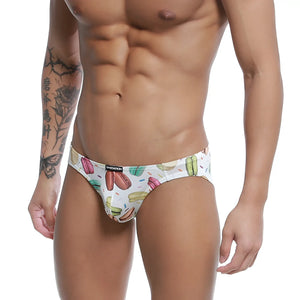 White briefs u station macaron bikini u0022-112 with colorful pink green and brown macaron pattern on soft fabric