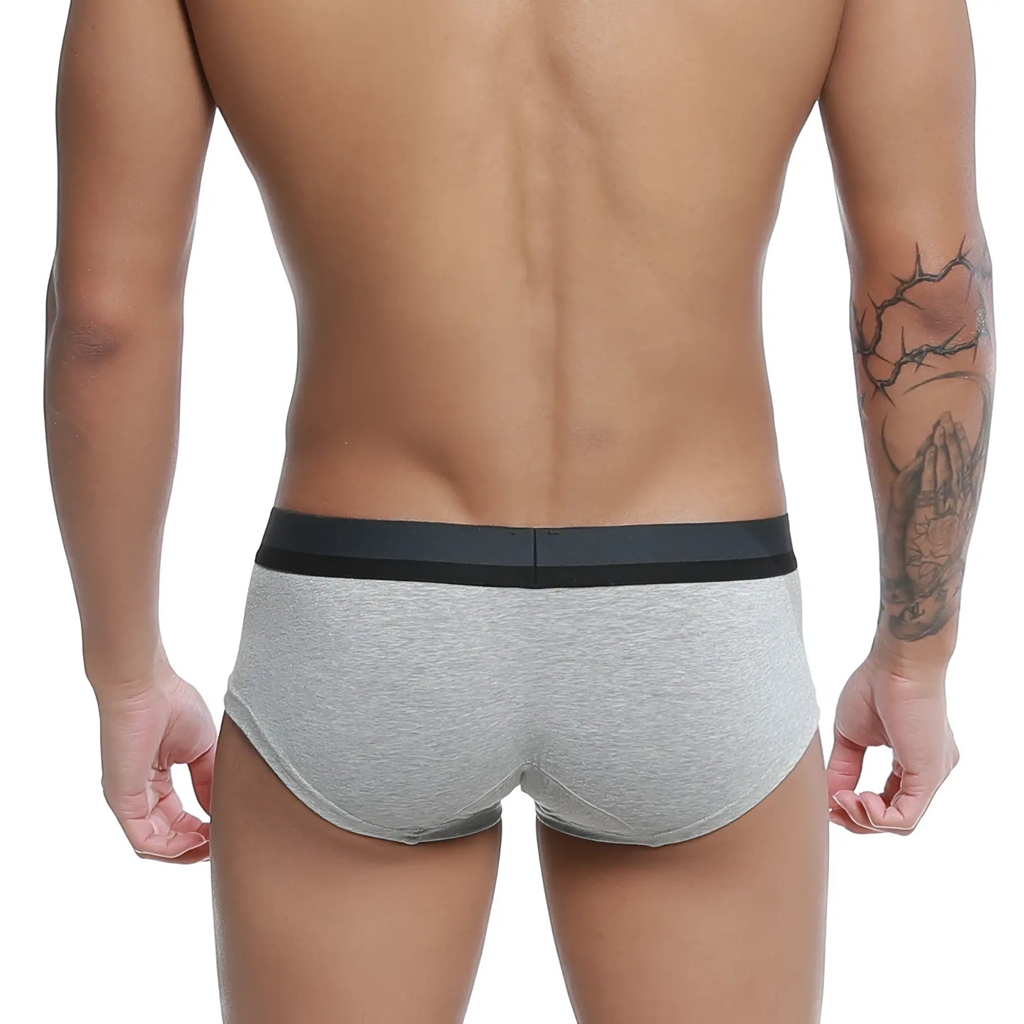 Gray heathered u-station nano boxer briefs with solid black waistband for comfortable everyday wear