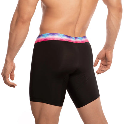 Black athletic briefs the pregame boxer with vibrant pink purple and blue tie-dye waistband for activewear use