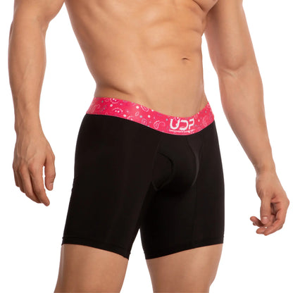 Black boxer briefs udg001 the pregame boxer with pink paisley waistband and white udp logo for comfortable wear