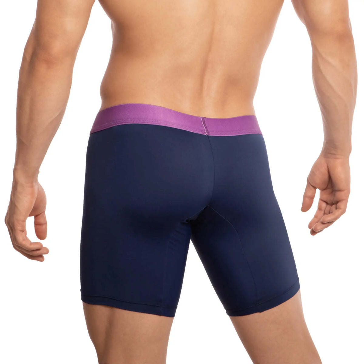 Navy blue athletic briefs with a purple waistband udg001 the pregame boxer designed for performance and comfort