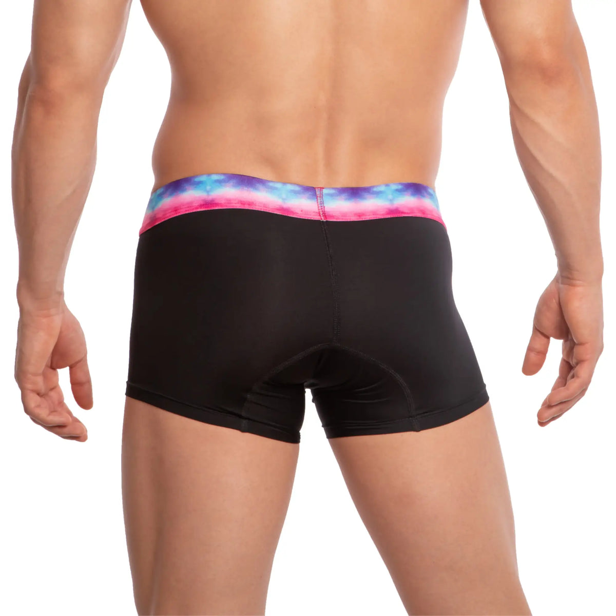 Black briefs UDP UDG002 boxer brief with vibrant pink blue and purple tie-dye waistband for comfortable everyday wear