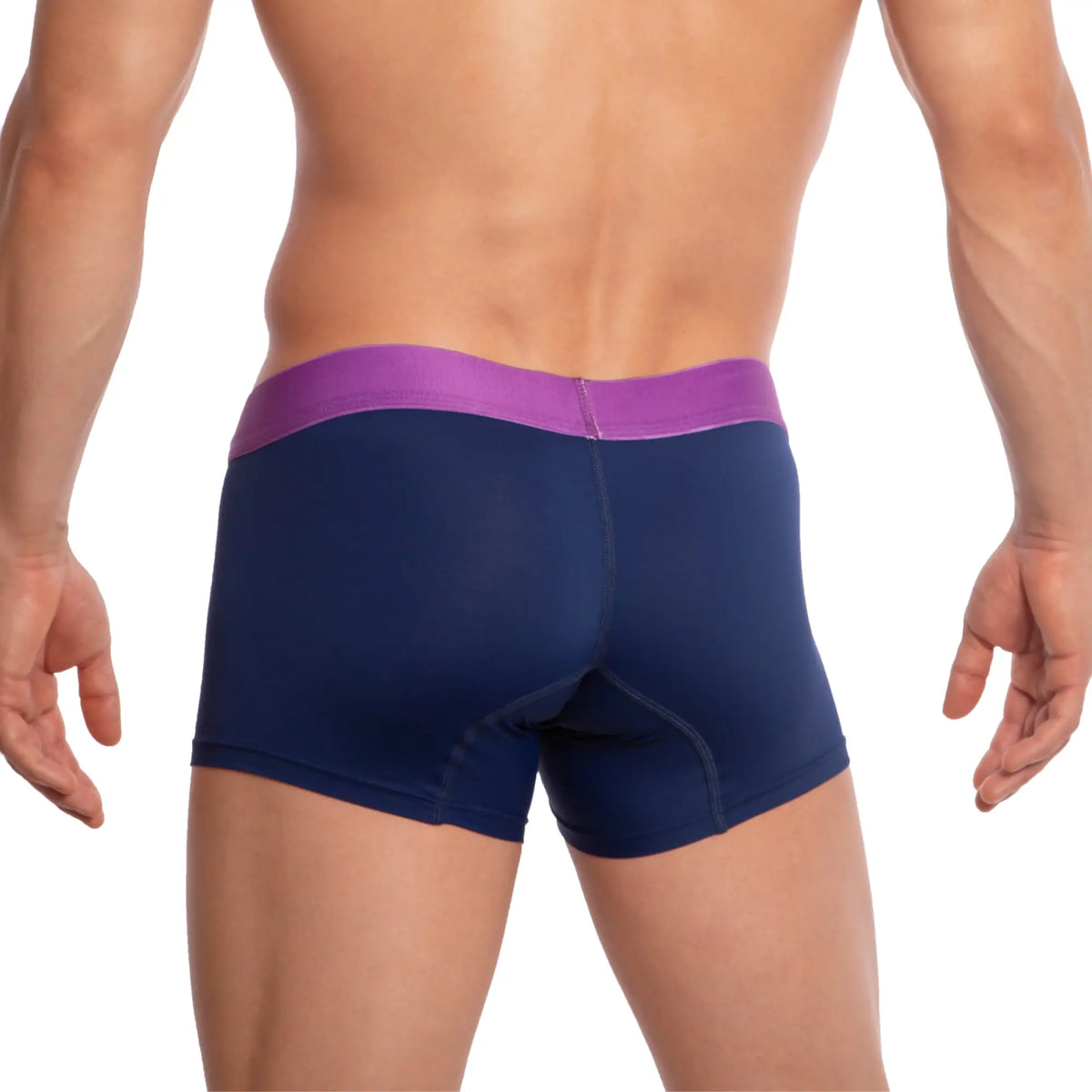 Navy blue UDP UDG002 boxer briefs with vibrant purple elastic waistband designed for comfortable everyday wear