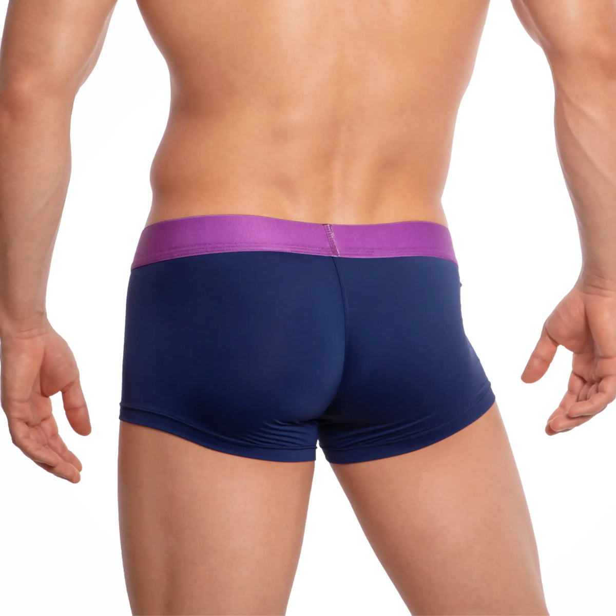 Navy blue UDP UDG003 boxer trunk briefs with vibrant purple elastic waistband for comfortable everyday wear