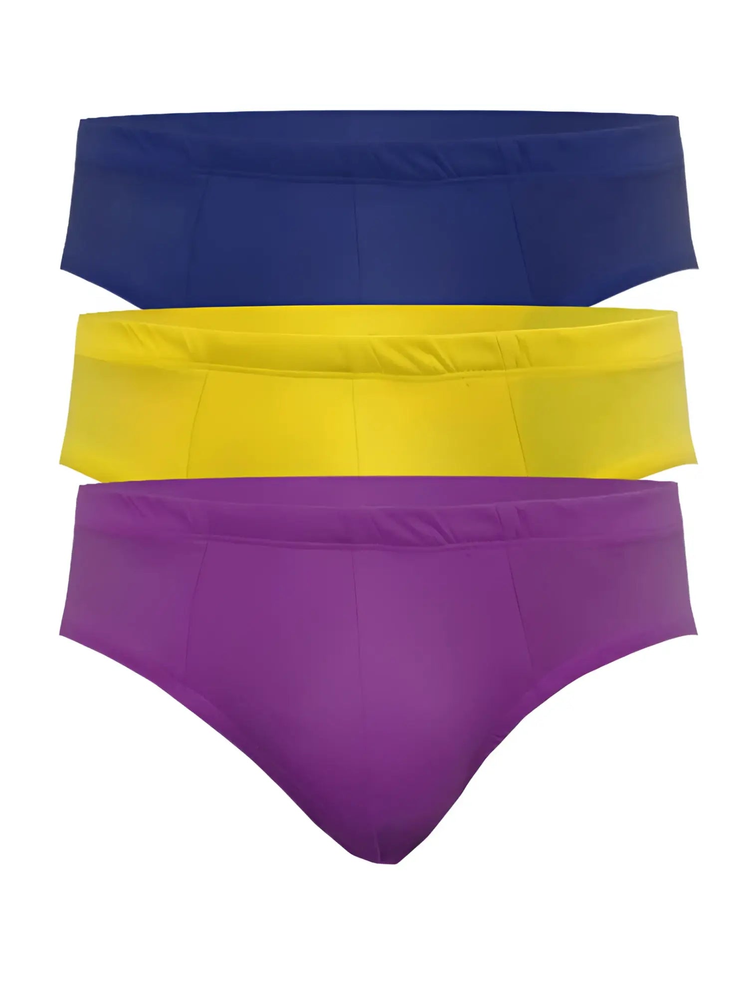 Set of three vibrant ug contour basic briefs in navy blue bright yellow and deep purple in solid colors