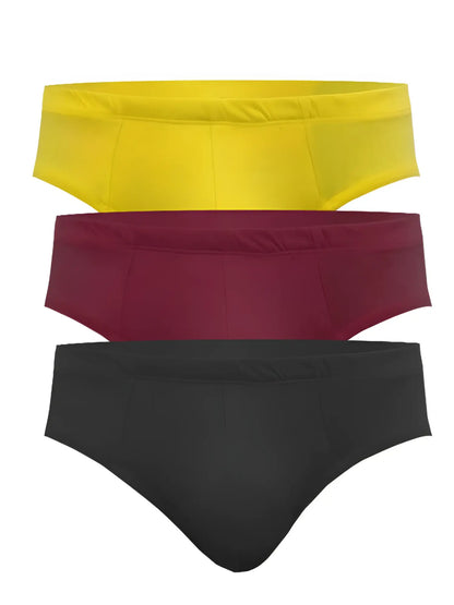 Ug contour basic brief 3-pack featuring three pairs of matching briefs in yellow maroon and black colors