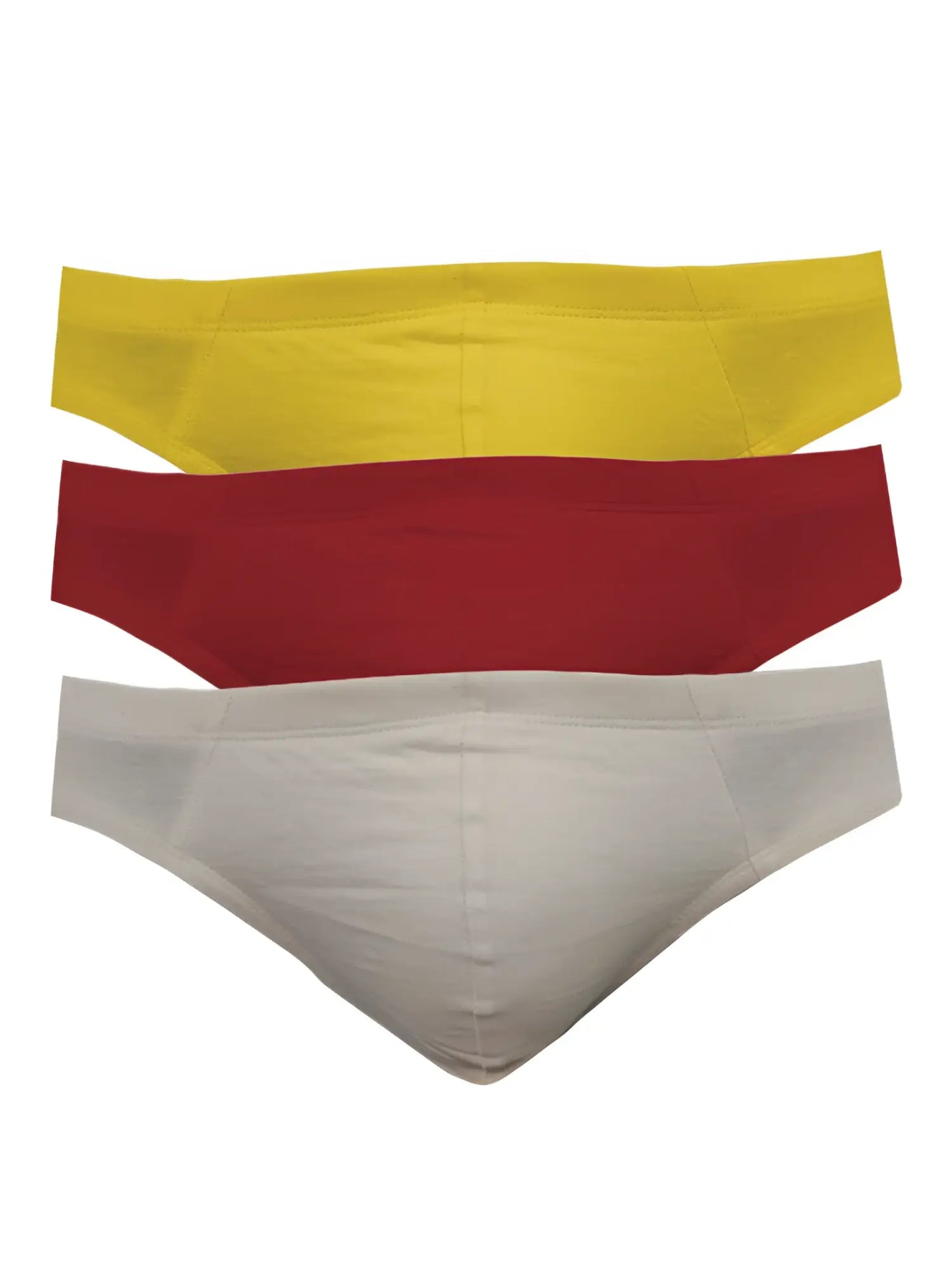 Set of three ug contour french brief men’s briefs in yellow red and white with contour fit for all-day comfort