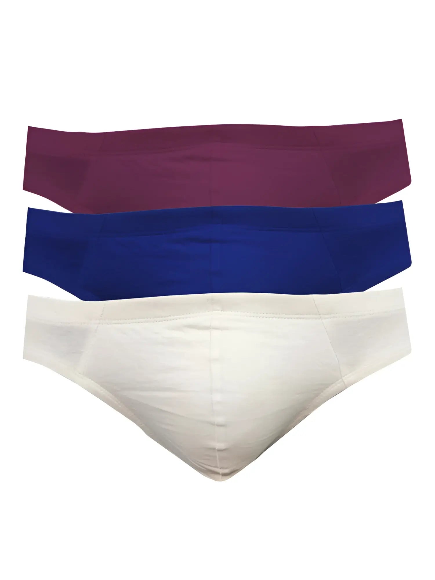 Three pairs of ug contour french briefs in maroon royal blue and white with contour pouch for comfort and support