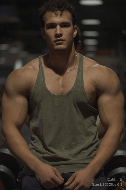 Jed North Men's Retro Washed Bodybuilding Stringer - Hunter Green