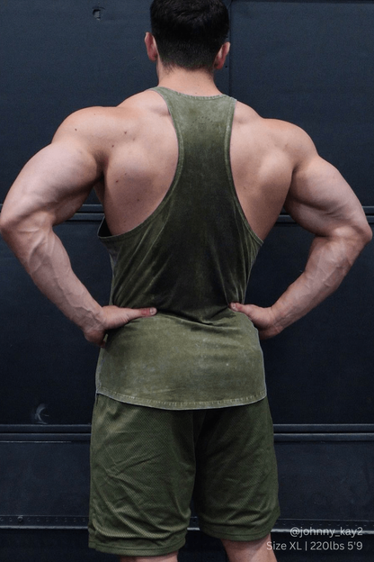 Jed North Men's Retro Washed Bodybuilding Stringer - Hunter Green