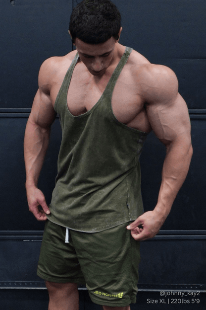 Jed North Men's Retro Washed Bodybuilding Stringer - Hunter Green