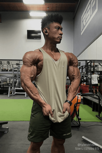 Jed North Men's Fast-Dry Bodybuilding Workout Stringer - Khaki