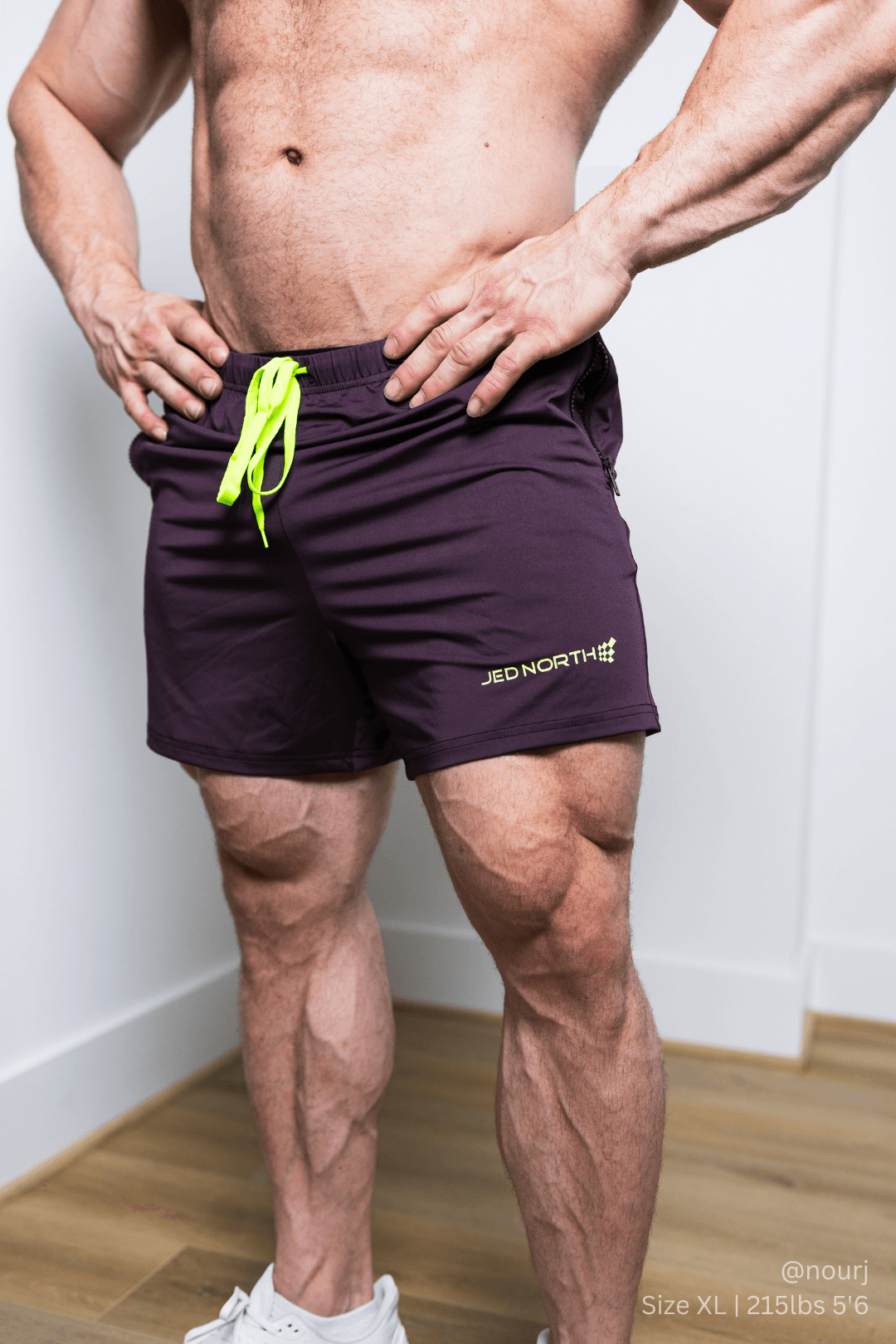 Jed North Men's Agile Bodybuilding 4'' Shorts w Zipper Pockets - Dark Purple