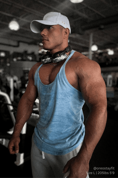 Jed North Men's Retro Washed Bodybuilding Stringer - Sky Blue