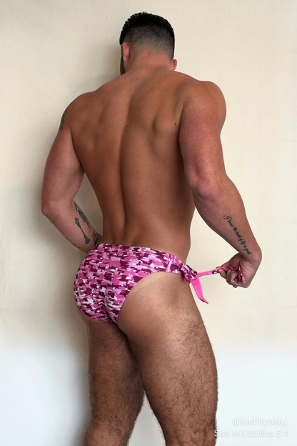 JJ Malibu Men's Side-Tie Swim Briefs - Reversible-Pink/Camo