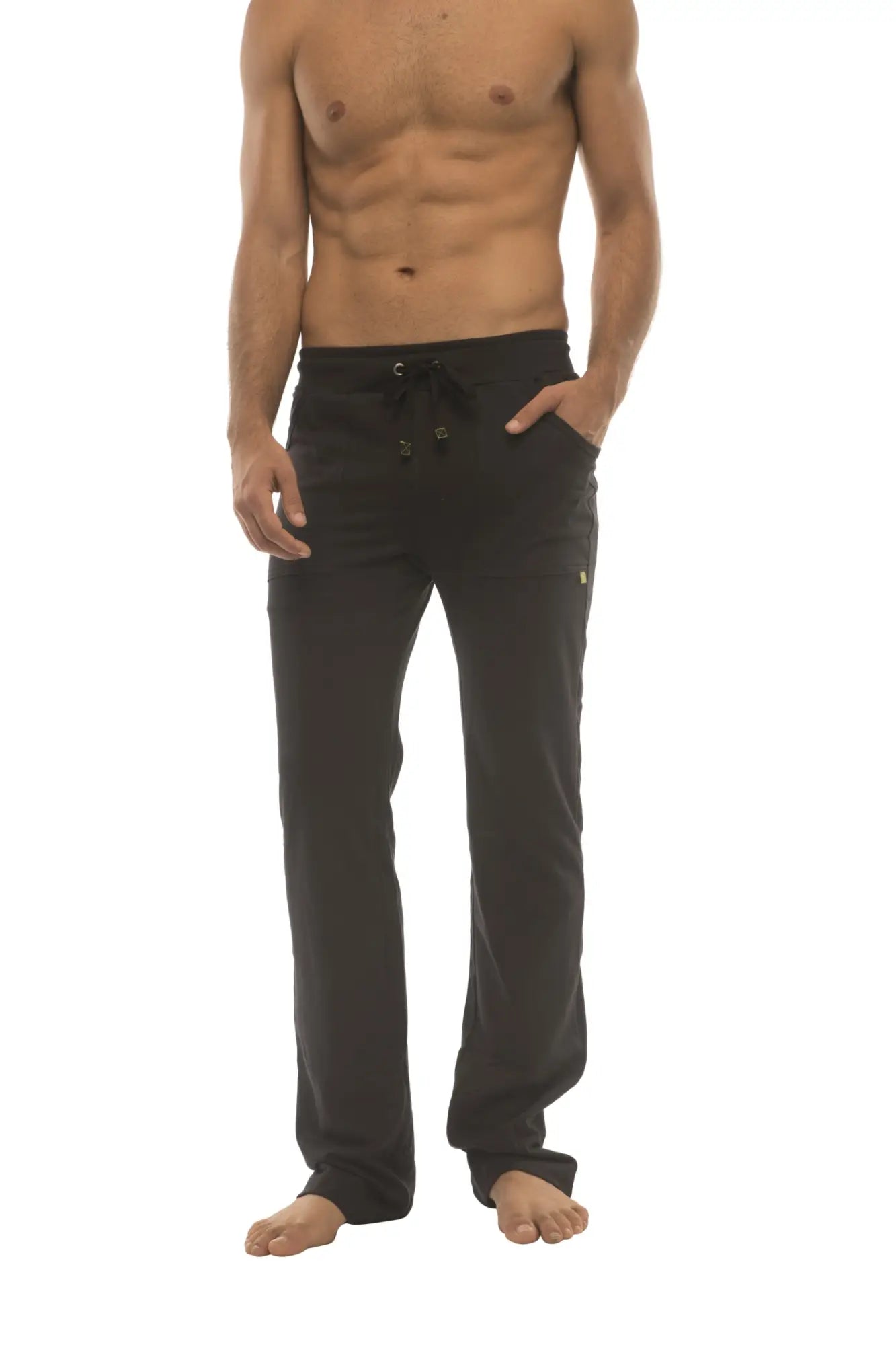 Black ultra flex yoga track and sweat pant with relaxed fit drawstring waist and subtle side pockets