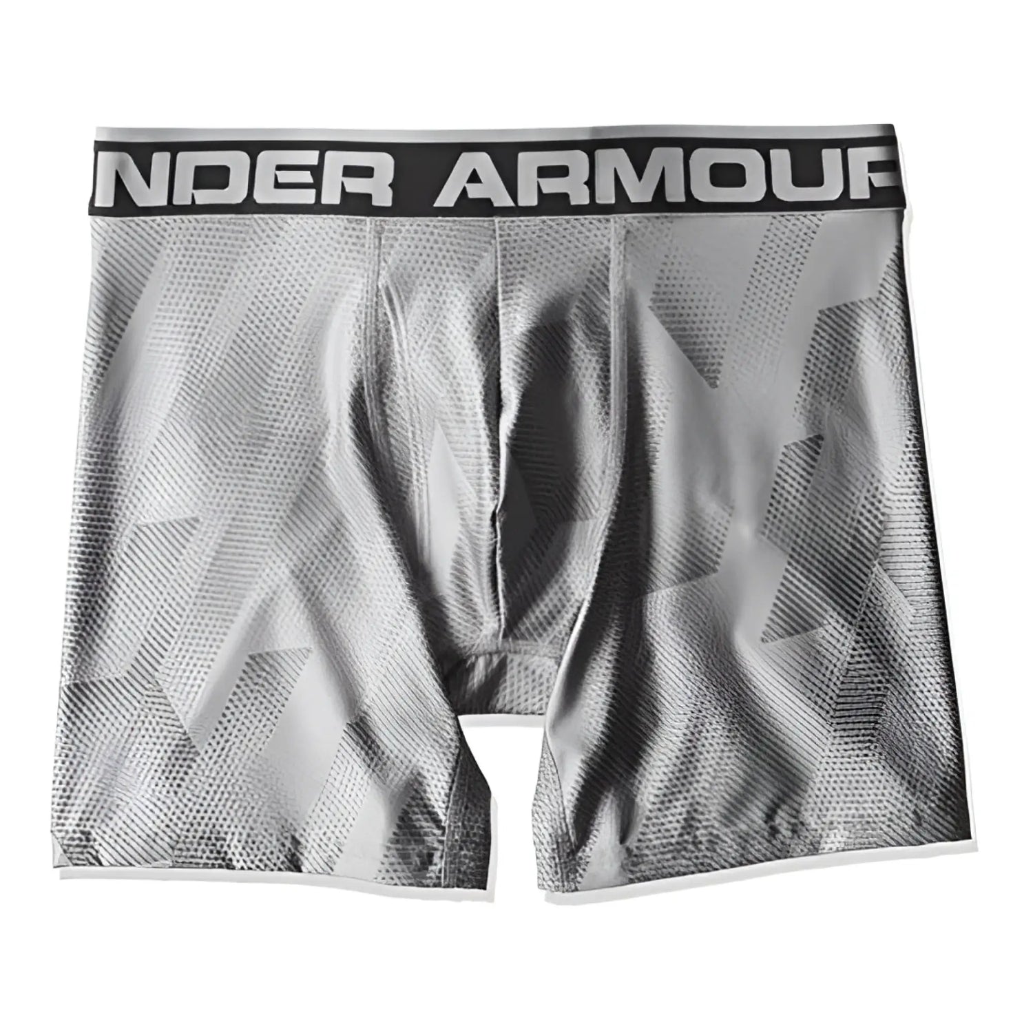 Under armour original 6in boxerjock printed grey boxer briefs with geometric pattern and black waistband size l