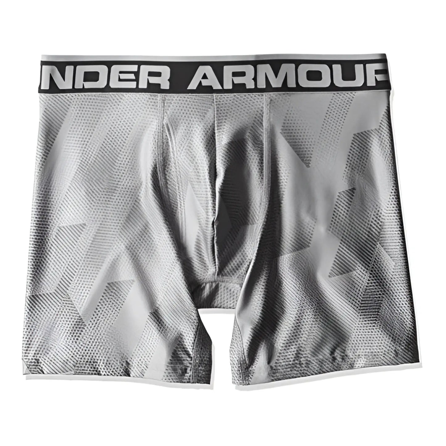 Under Armour original 6in boxerjock boxer brief in printed grey with geometric pattern and black waistband size S
