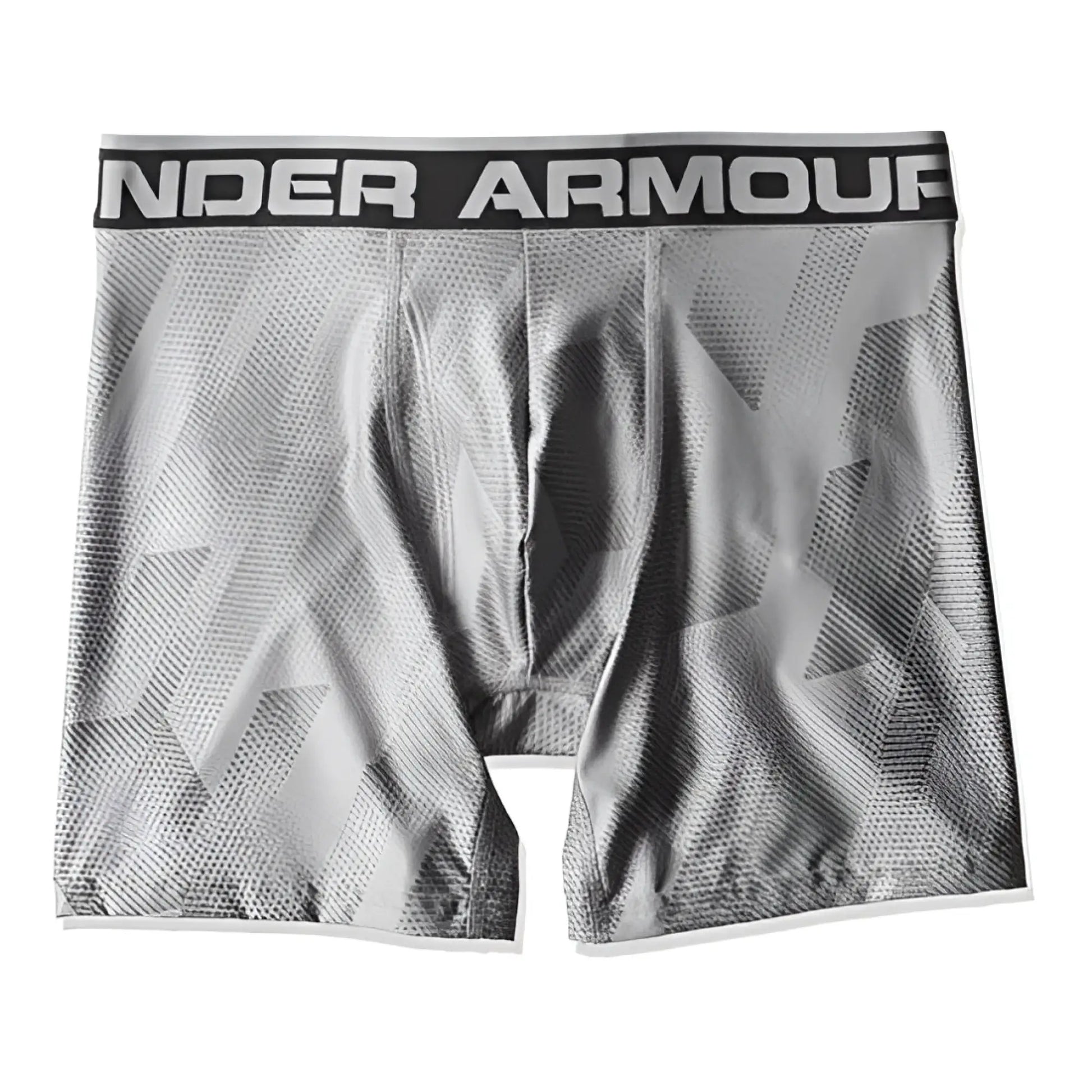 Under Armour original 6in boxerjock boxer brief in printed grey with geometric pattern and black waistband size S