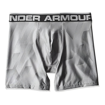 Under Armour original 6in boxerjock boxer brief in printed grey with geometric pattern and black waistband size S