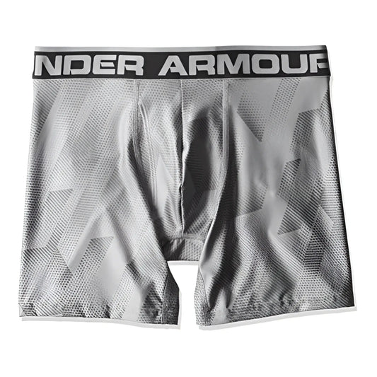 Gray under armour original 6in printed boxerjock boxer briefs with geometric pattern and black waistband size xs