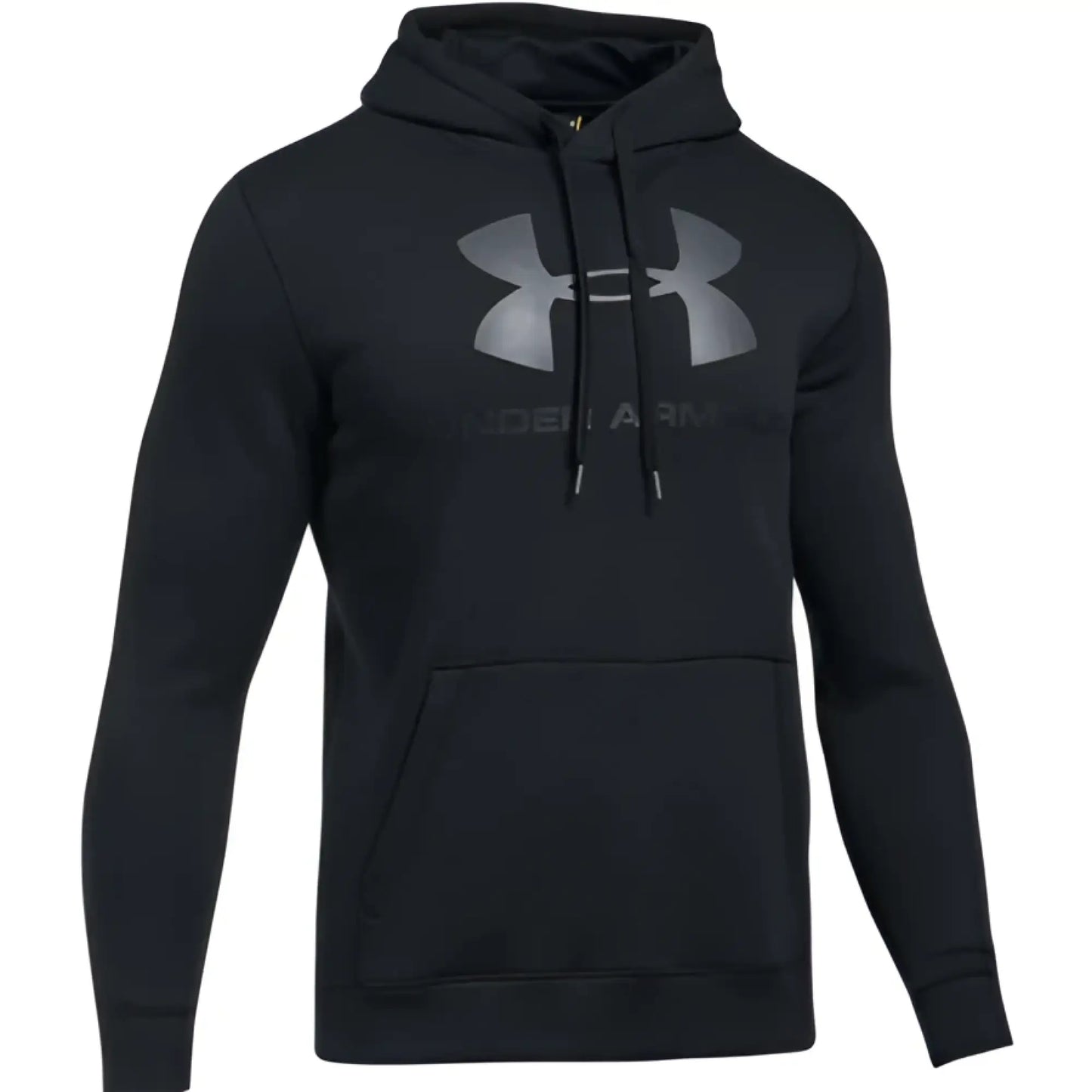 Under armour rival fitted graphic hoodie in black with gray logo and drawstrings size m for athletic wear
