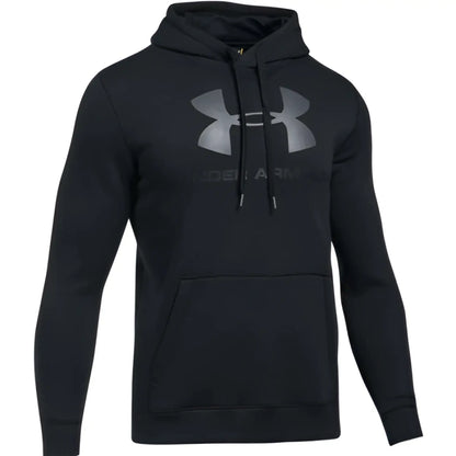Under armour rival fitted graphic hoodie in black with gray logo and drawstrings size m for athletic wear