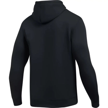 Under armour rival fitted graphic black hoodie with long sleeves and ribbed hem size m shown from front view
