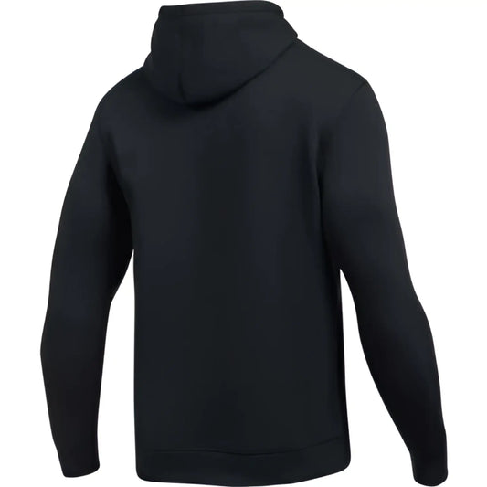 Under armour rival fitted graphic black hoodie with long sleeves and ribbed hem size m shown from front view