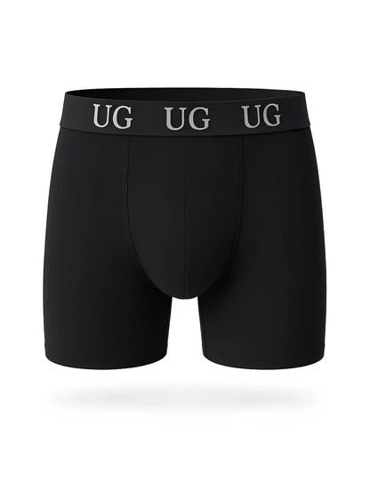 Black undergear cotton trunk boxer briefs with snug silver ug logo waistband for comfortable everyday wear