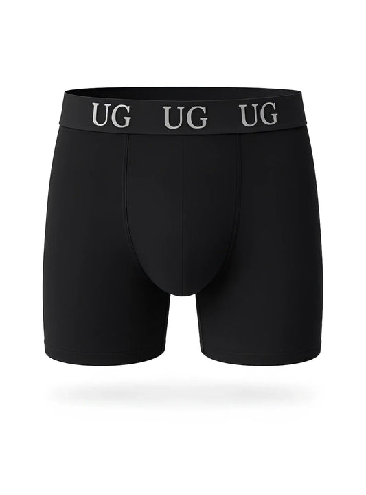 Black undergear cotton trunk boxer briefs with snug silver ug logo waistband for comfortable everyday wear