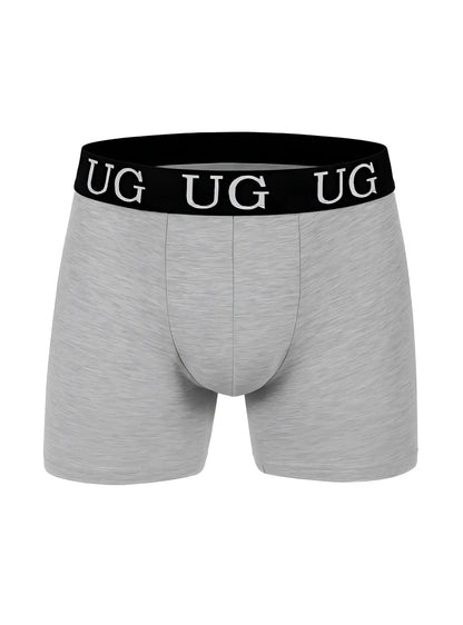 Undergear cotton trunk gray heathered boxer briefs with black waistband and white ug lettering for everyday comfort