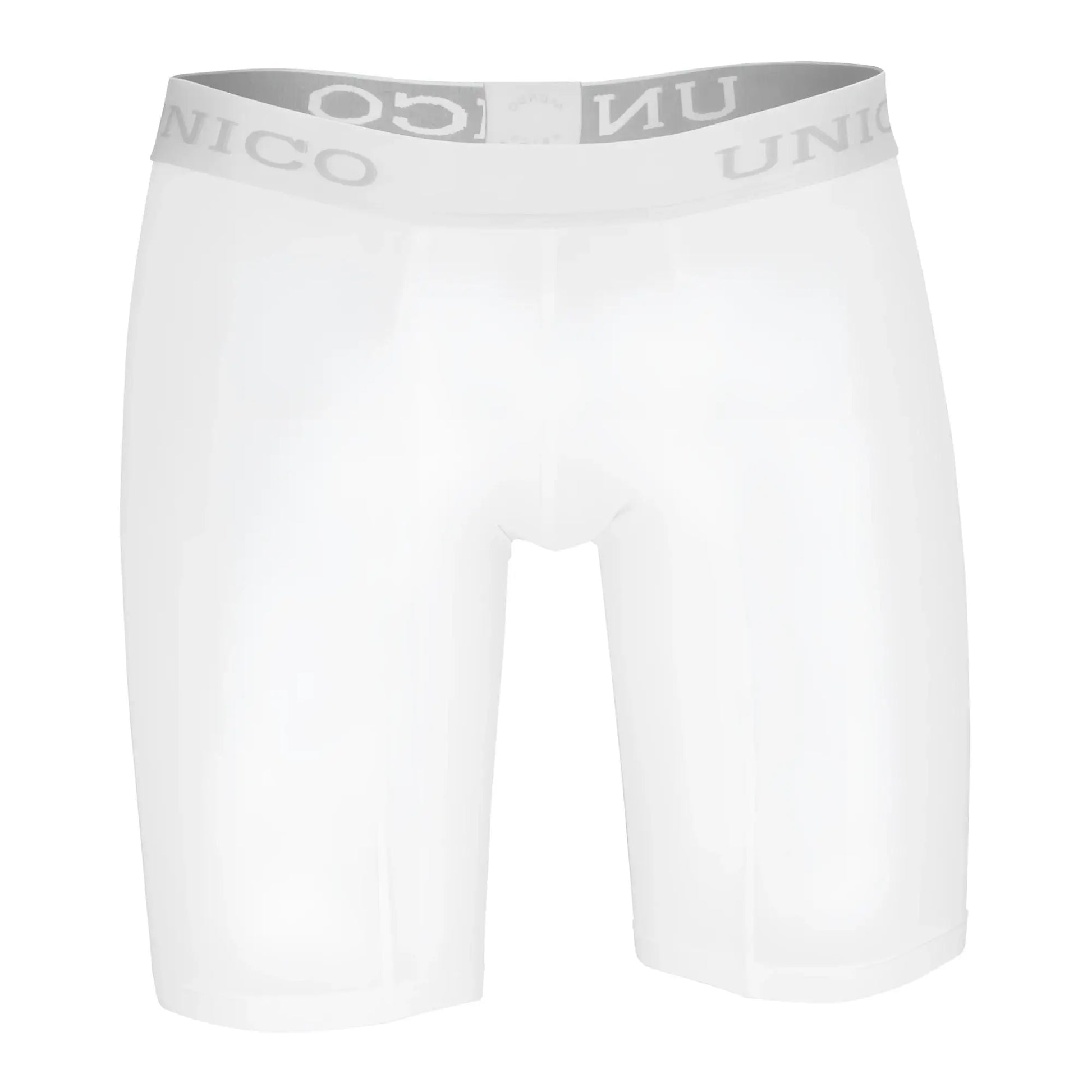 White unico men’s boxer briefs in cristalino microfiber with gray unico logo elastic waistband in white color