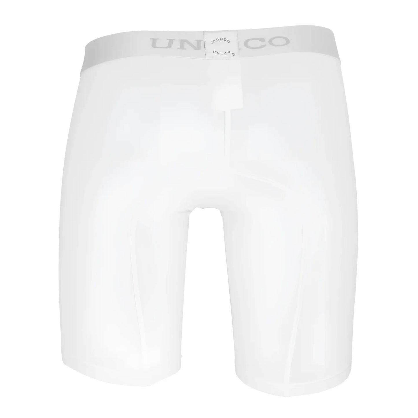 White uniqlo unico 1200100300 cristalino microfiber boxer briefs with gray waistband and brand logo on front side