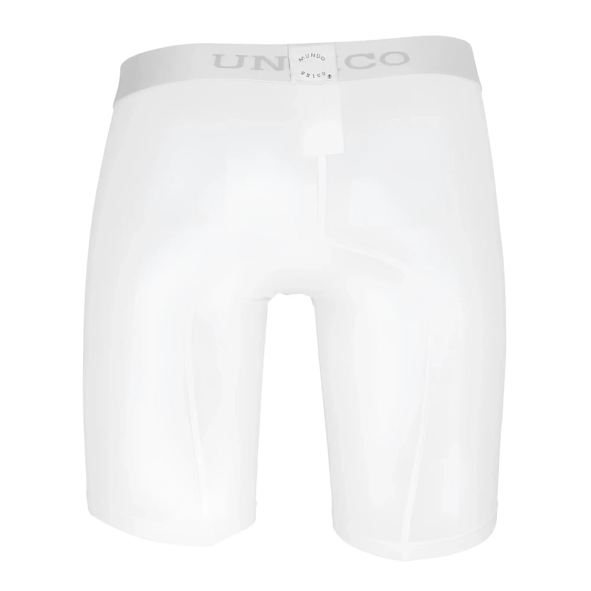White uniqlo unico 1200100300 cristalino microfiber boxer briefs with gray waistband and brand logo on front side