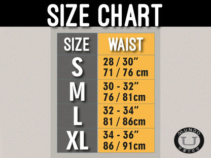 Size chart for mundo unico unico 1200100300 cristalino microfiber white boxer briefs showing waist sizes s to xl in inches and cm