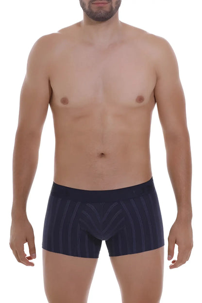 Navy blue unico senda trunks boxer briefs with subtle vertical pinstripes designed for comfortable everyday wear