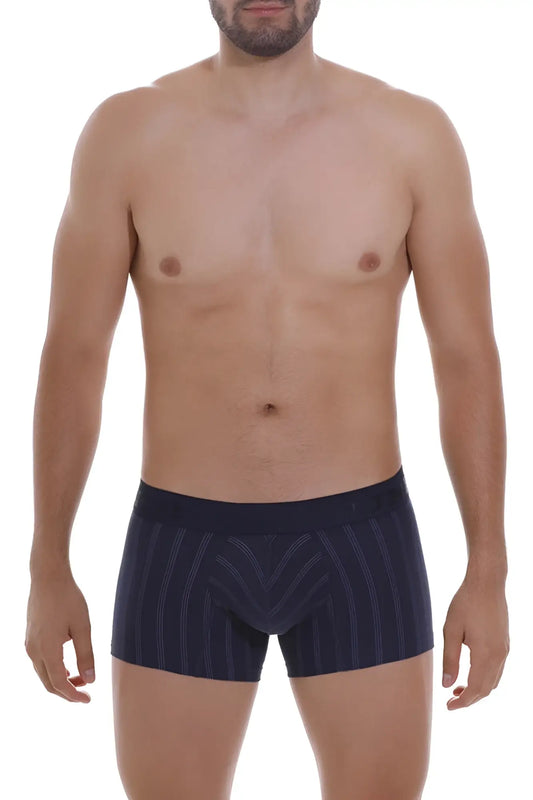 Navy blue unico senda trunks boxer briefs with subtle vertical pinstripes designed for comfortable everyday wear