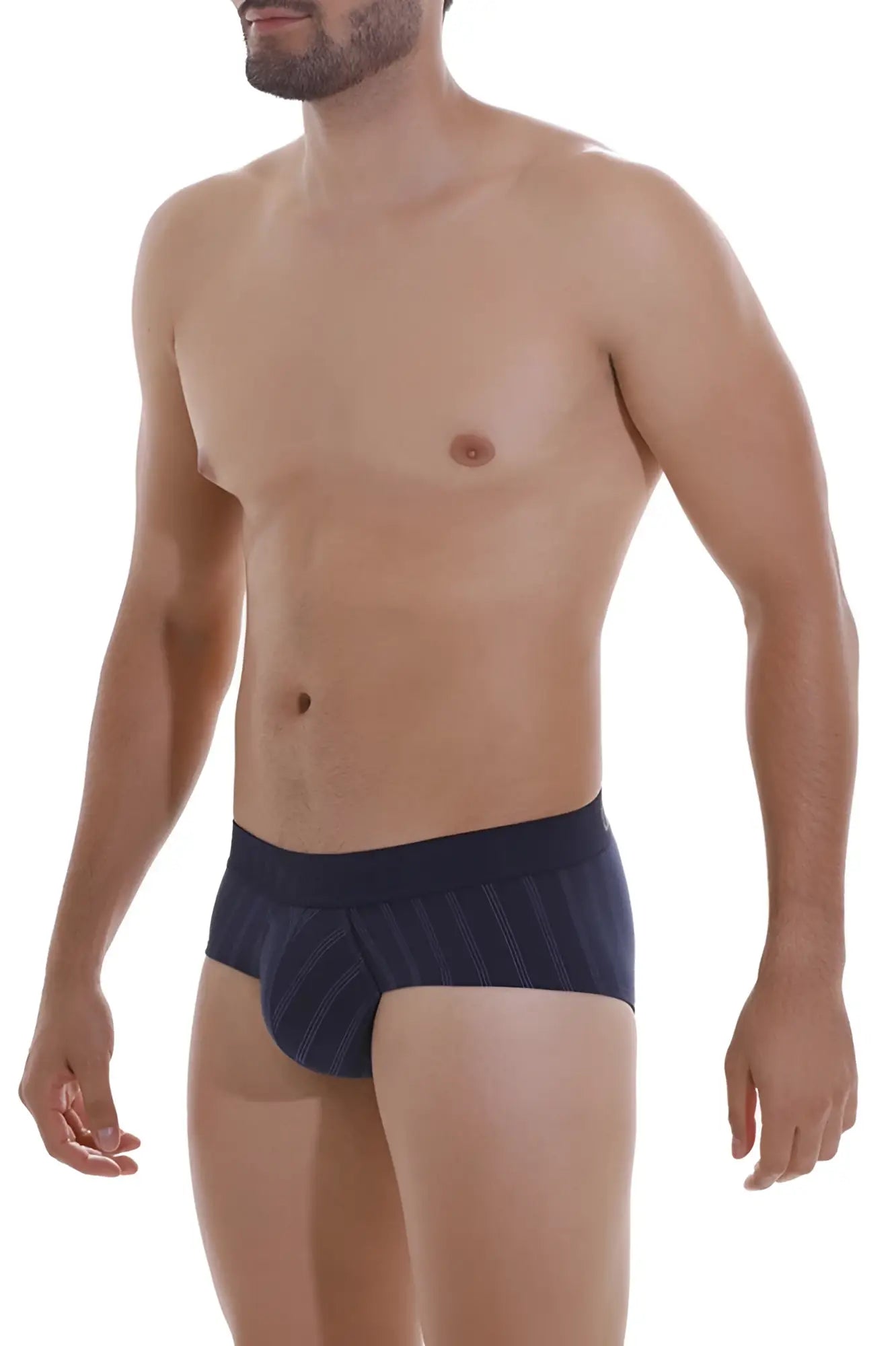 Dark blue Unico Senda brief with subtle vertical pinstripes made from comfortable fabric for everyday wear