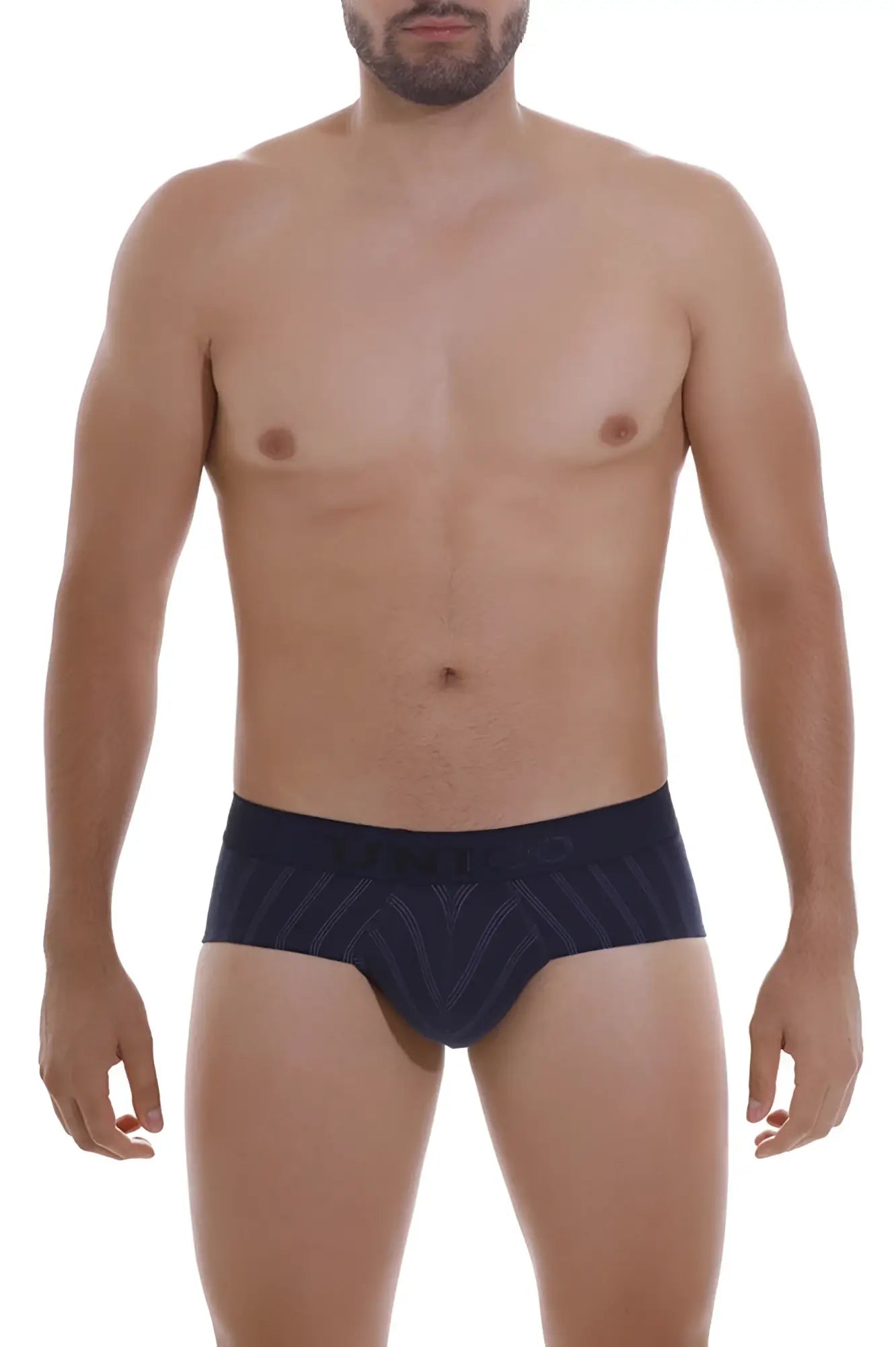 Dark navy unico senda briefs with subtle geometric pattern in breathable fabric for everyday comfort