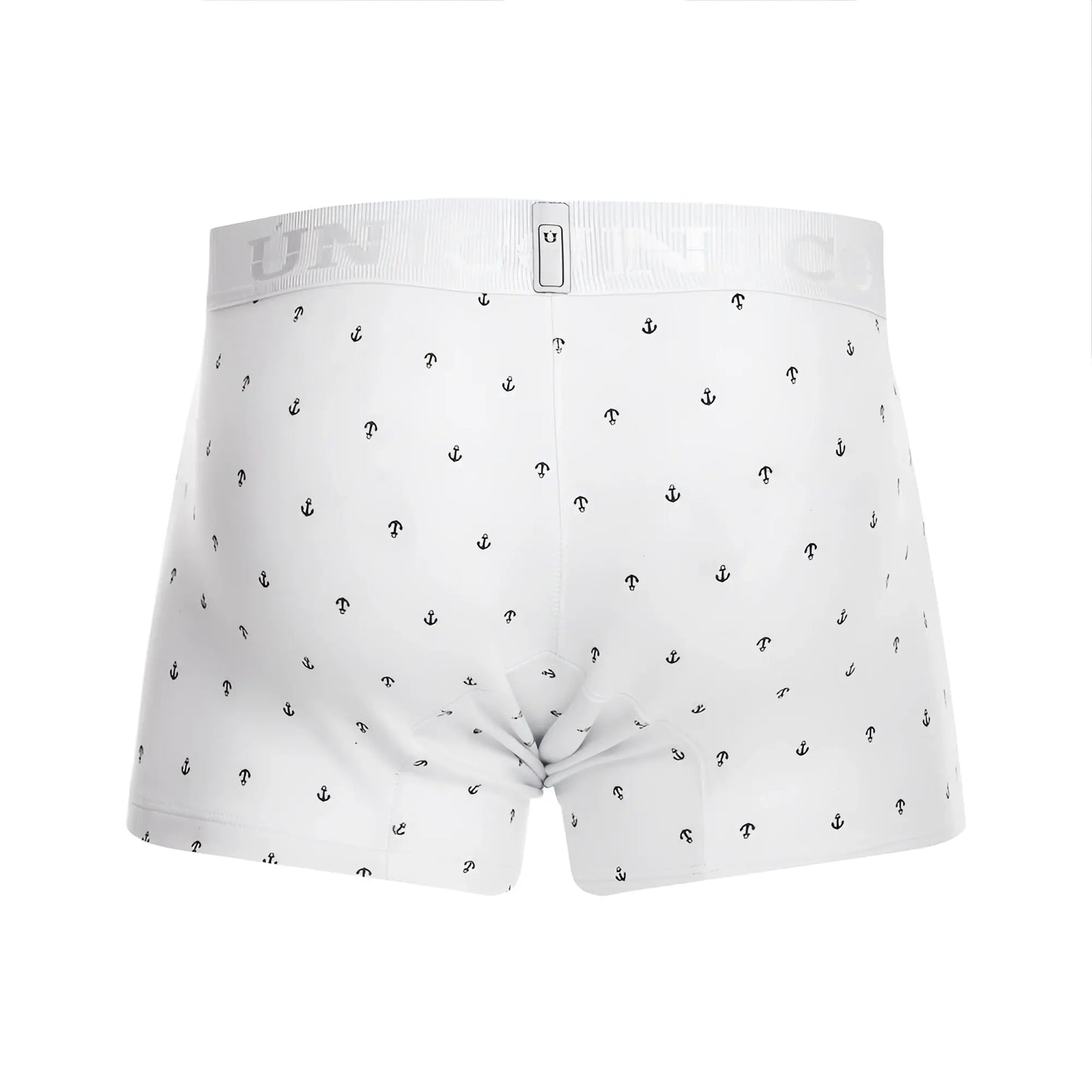 White boxer briefs unico 22110100101 naviero trunks with black anchor pattern and ribbed waistband logo in white color