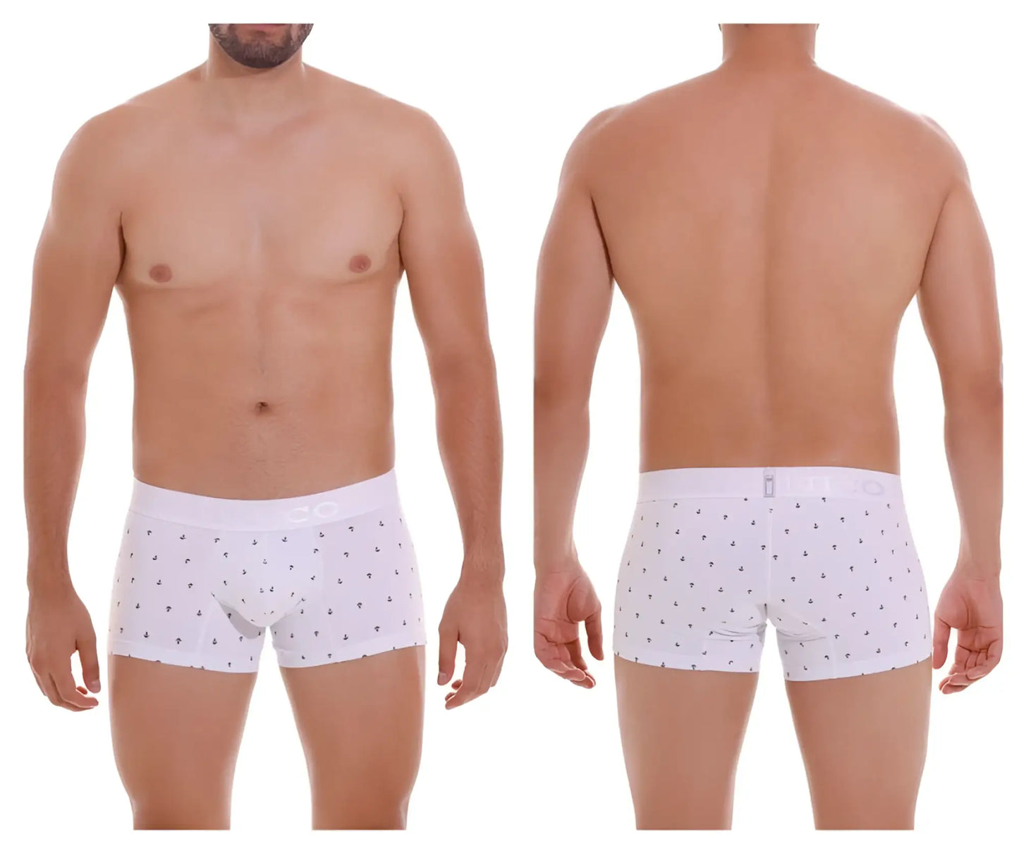 Unico 22110100101 naviero trunks white boxer briefs with small black anchor pattern for everyday wear