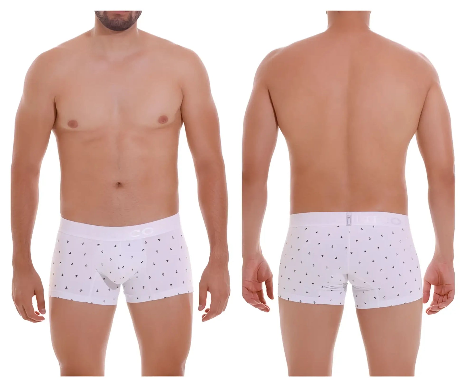 Unico 22110100101 naviero trunks white boxer briefs with small black anchor pattern for everyday wear