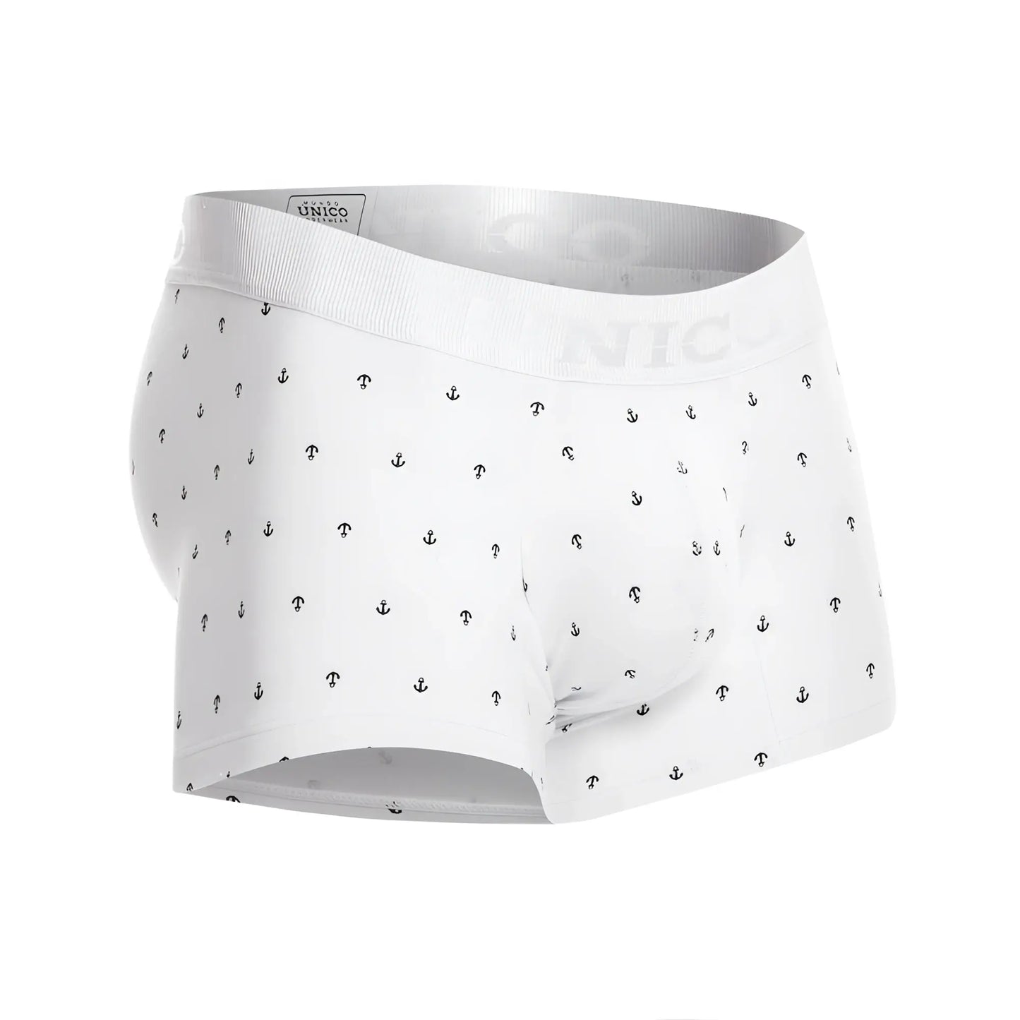 White men’s briefs with black anchor pattern and unico branded elastic waistband from unico 22110100101 naviero trunks