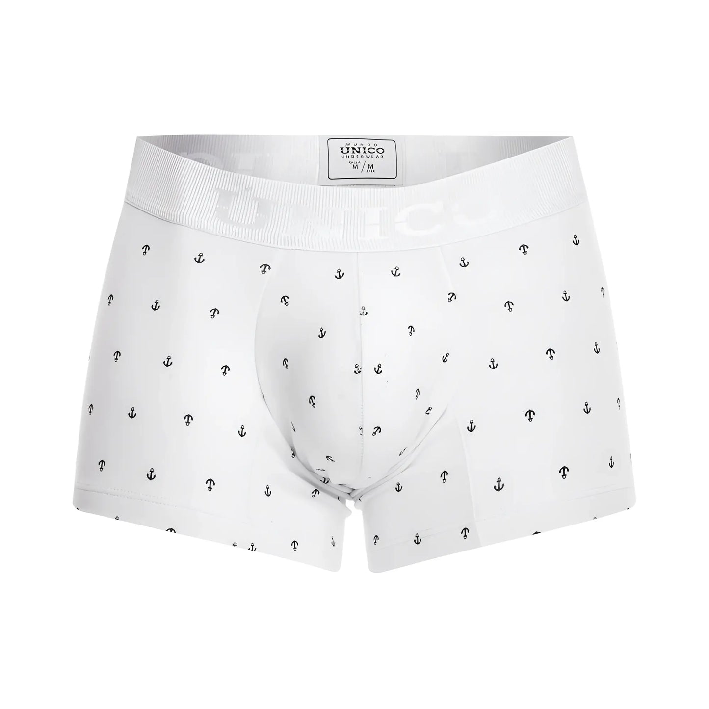 White unico 22110100101 naviero trunks men’s briefs in white with subtle black anchor and t pattern on fabric