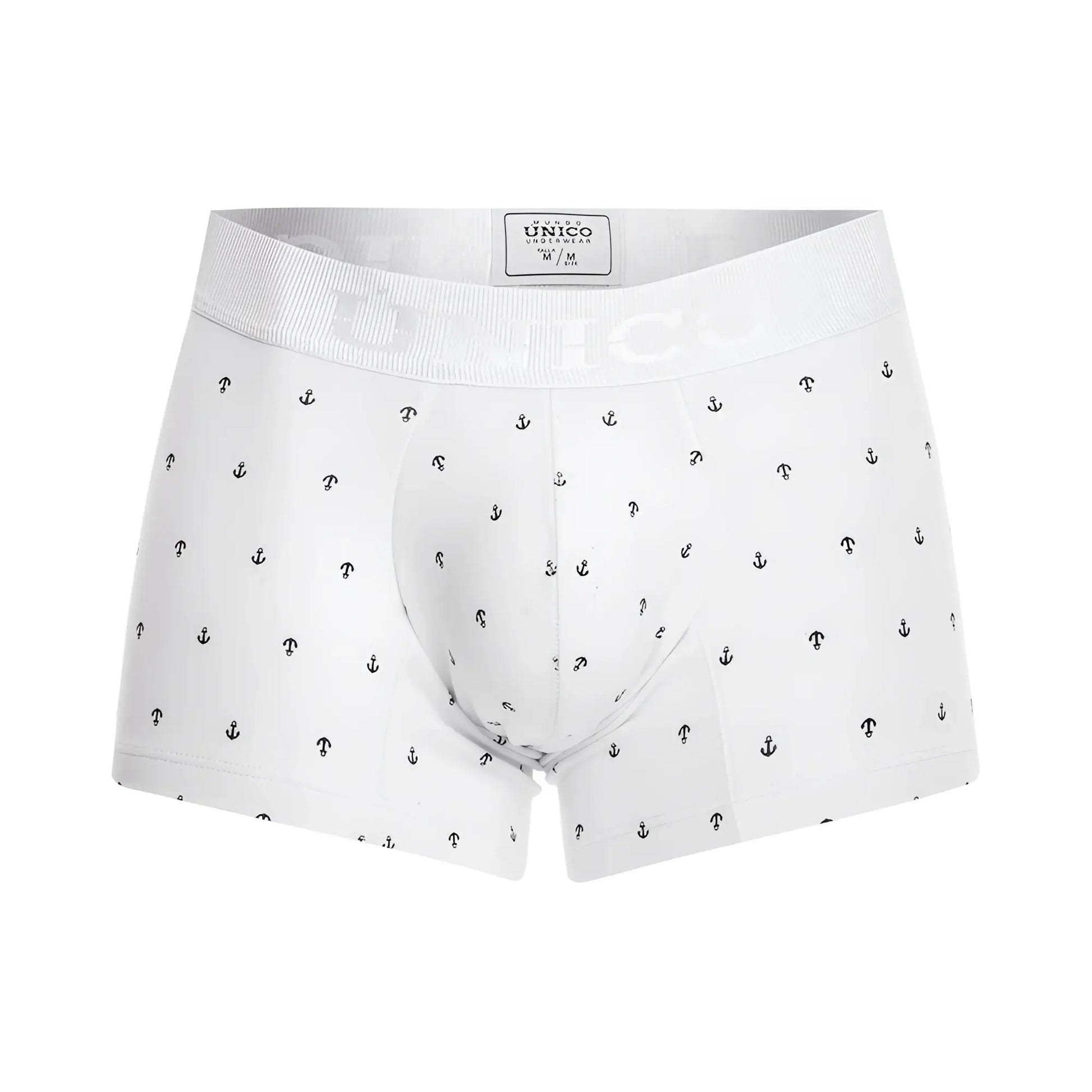 White unico 22110100101 naviero trunks men’s briefs in white with subtle black anchor and t pattern on fabric