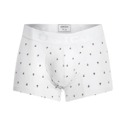 White unico 22110100101 naviero trunks men’s briefs in white with subtle black anchor and t pattern on fabric