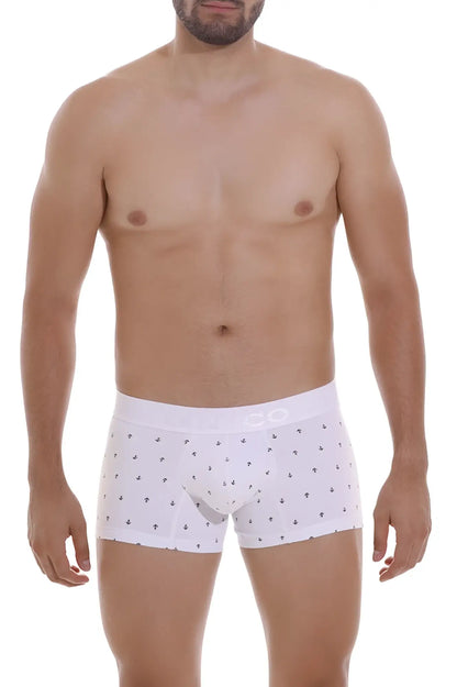 White men’s briefs unico 22110100101 naviero trunks with small black anchor pattern in color 29 white